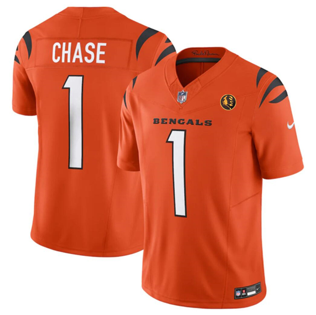 Men's Cincinnati Bengals #1 Ja'Marr Chase Orange 2023 F.U.S.E. With John Madden Patch Vapor Limited Football Stitched Jersey